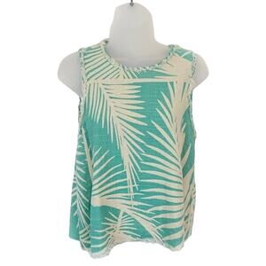 Mo Vint Tank Top sz XS Linen Blend Raw Trim Tropical Cruise Wear Beach Vibes